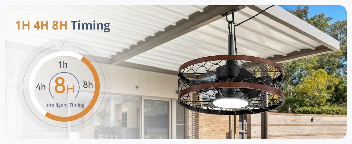 Outdoor Ceiling Fan with Light and Remote,Waterproof Gazebo Fan with Hanging Hook