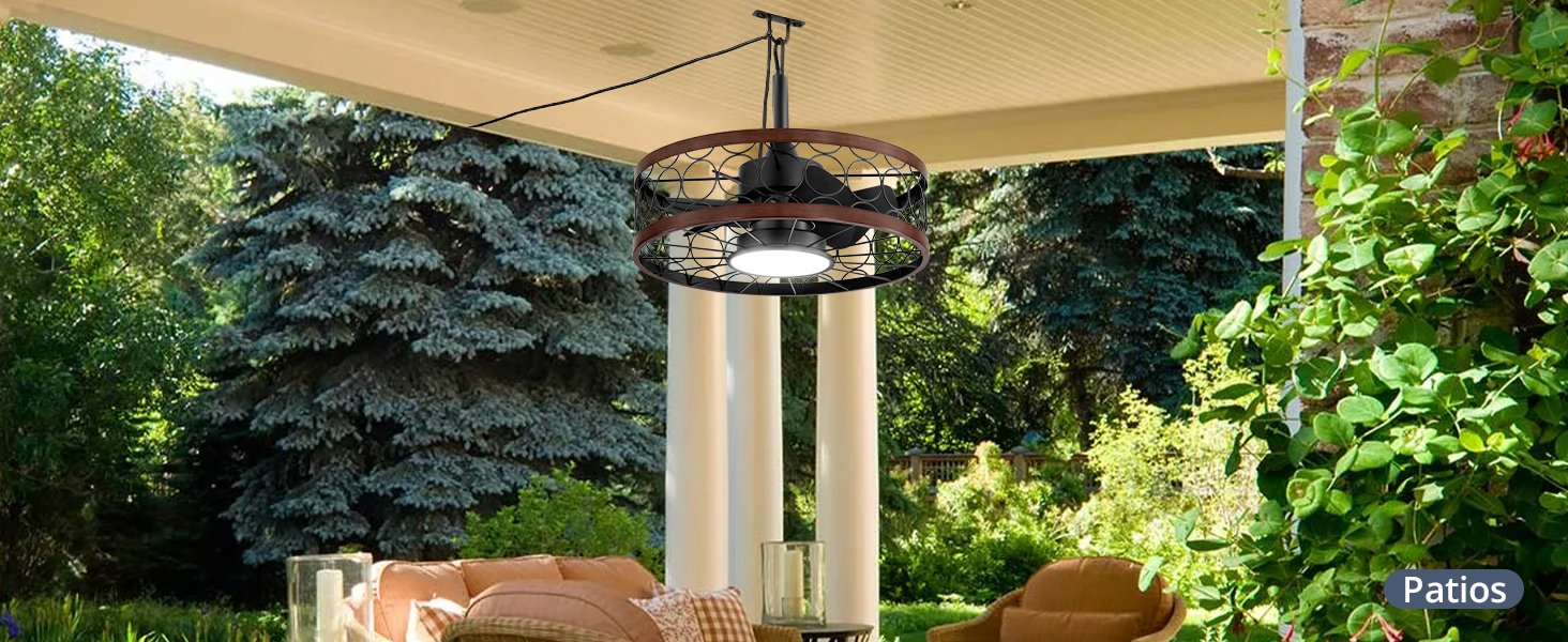 Outdoor Ceiling Fan with Light and Remote,Waterproof Gazebo Fan with Hanging Hook