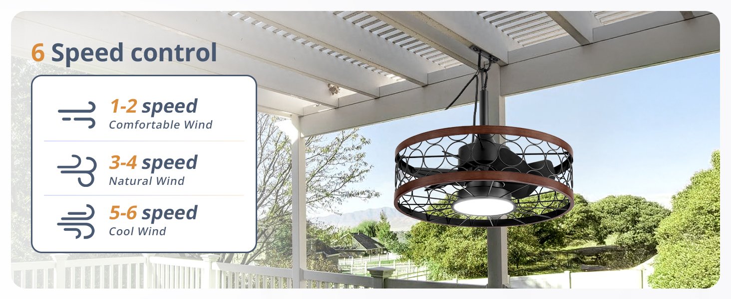 Outdoor Ceiling Fan with Light and Remote,Waterproof Gazebo Fan with Hanging Hook