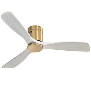 52 Inch Solid Wood Ceiling Fans With Lights, Low Profile Ceiling Fan with Light and Remote