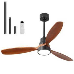 52 inch Solid Wood Ceiling Fan with Lights and Remote, Low Profile Yellow White Ceiling Fan