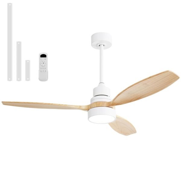 52 inch Solid Wood Ceiling Fan with Lights and Remote, Low Profile Yellow White Ceiling Fan - Image 9