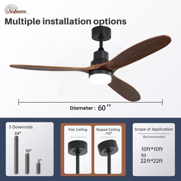 60" Ceiling Fan No Light, Smart Ceiling Fans Without Lights, Work with Alexa/Google, Reversible DC Motor, 6 Speed - Image 2