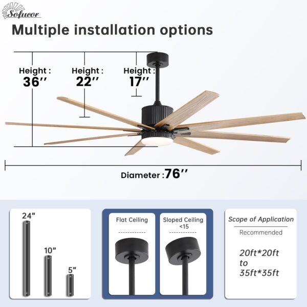 76 Inch Large Industrial Ceiling Fan, Indoor/Outdoor Smart Ceiling Fans with Lights and Remote - Image 7