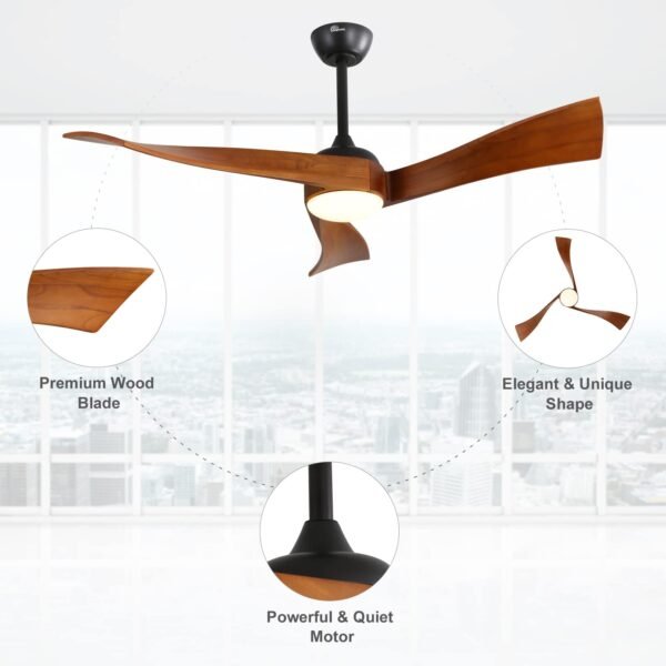 52 Inch Solid Wood Ceiling Fans With Lights, Low Profile Ceiling Fan with Light and Remote - Image 137