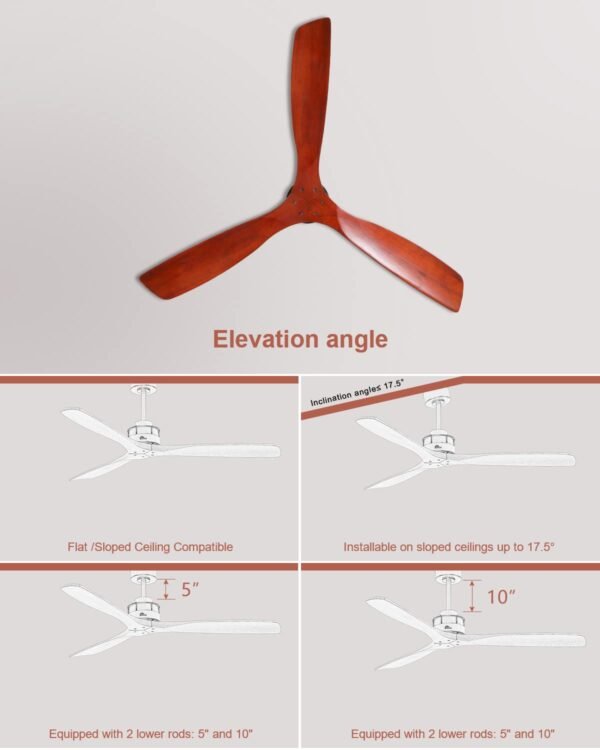 52 Inch Solid Wood Ceiling Fans With Lights, Low Profile Ceiling Fan with Light and Remote - Image 85