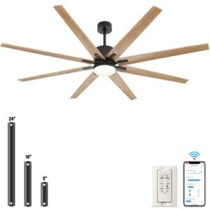 76 Inch Large Industrial Ceiling Fan, Indoor/Outdoor Smart Ceiling Fans with Lights and Remote