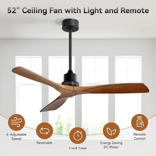 52 Inch Solid Wood Ceiling Fans With Lights, Low Profile Ceiling Fan with Light and Remote - Image 64