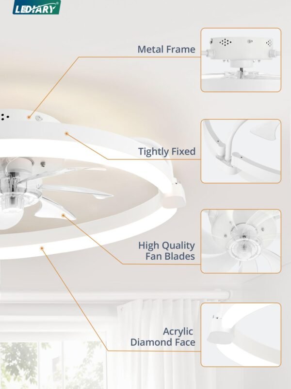 Ceiling Fans with Lights and Remote, 20'' Low Profile Ceiling Fan with Light, 3000-6000K Dimmable Fandelier LED Fan Light - Image 7