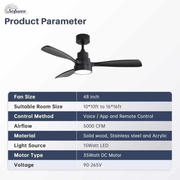48 Inch Ceiling Fans with Lights, Smart Indoor/Outdoor Ceiling Fan with Light and Remote - Image 8