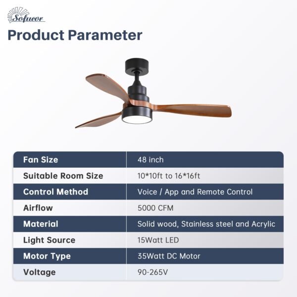 48 Inch Ceiling Fans with Lights, Smart Indoor/Outdoor Ceiling Fan with Light and Remote - Image 24