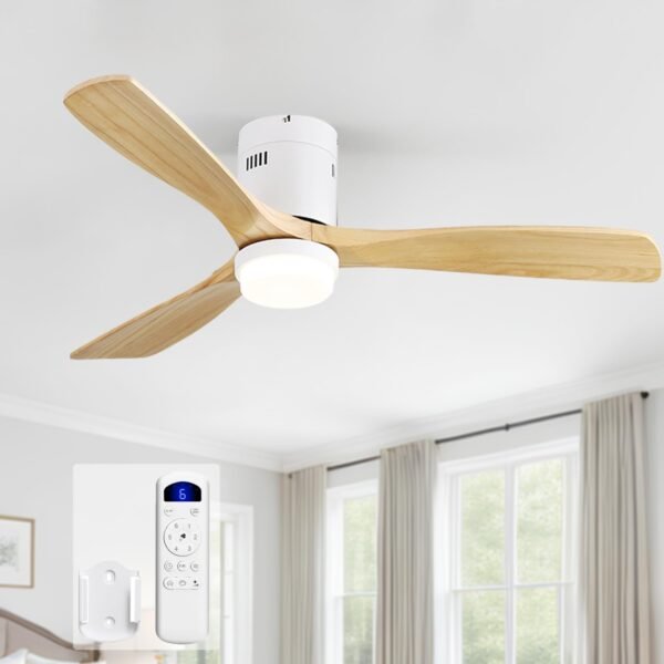 52 Inch Solid Wood Ceiling Fans With Lights, Low Profile Ceiling Fan with Light and Remote - Image 11