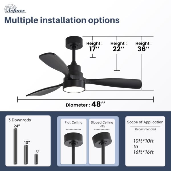 48 Inch Ceiling Fans with Lights, Smart Indoor/Outdoor Ceiling Fan with Light and Remote - Image 3