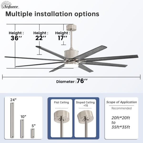 76 Inch Large Industrial Ceiling Fan, Indoor/Outdoor Smart Ceiling Fans with Lights and Remote - Image 11