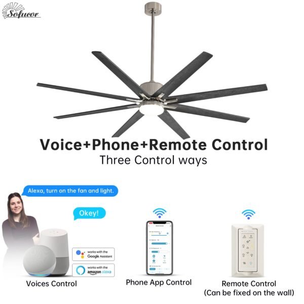 76 Inch Large Industrial Ceiling Fan, Indoor/Outdoor Smart Ceiling Fans with Lights and Remote - Image 15