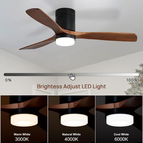 52 Inch Solid Wood Ceiling Fans With Lights, Low Profile Ceiling Fan with Light and Remote - Image 57