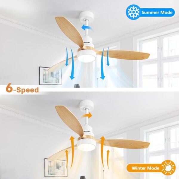 52 inch Solid Wood Ceiling Fan with Lights and Remote, Low Profile Yellow White Ceiling Fan - Image 13