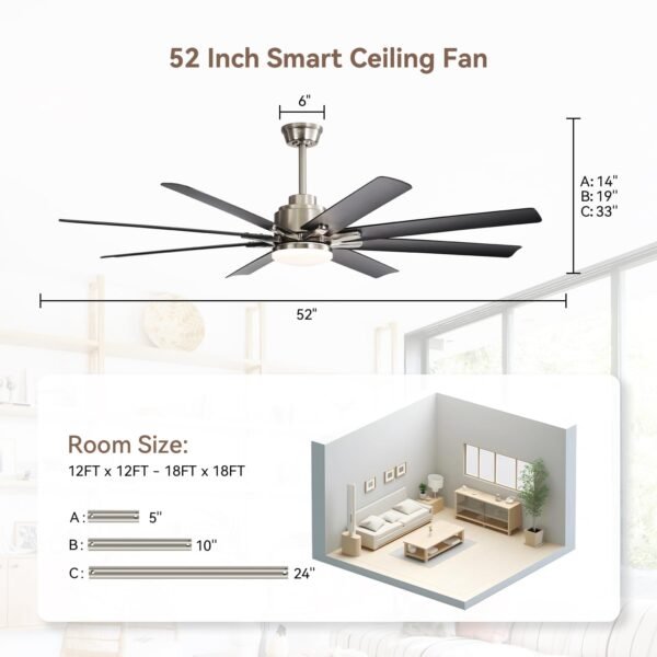 52 Inch Ceiling Fans with Lights, Smart Indoor/Outdoor Ceiling Fan With Remote - Image 11