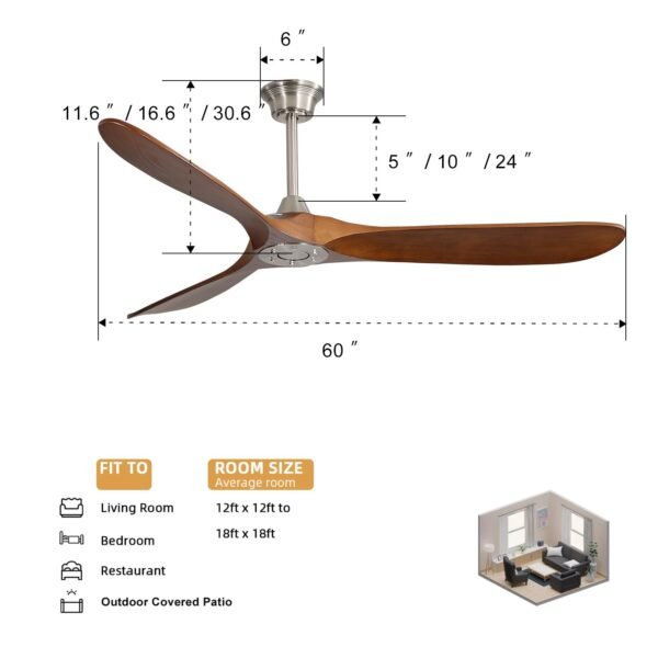 52 Inch Solid Wood Ceiling Fans With Lights, Low Profile Ceiling Fan with Light and Remote - Image 21