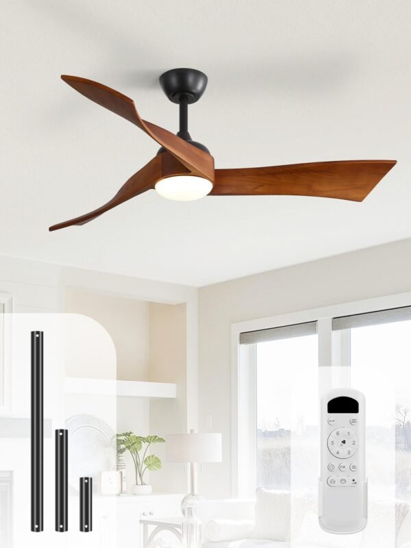 52 Inch Solid Wood Ceiling Fans With Lights, Low Profile Ceiling Fan with Light and Remote - Image 131