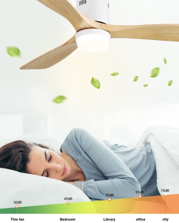 52 Inch Solid Wood Ceiling Fans With Lights, Low Profile Ceiling Fan with Light and Remote - Image 16