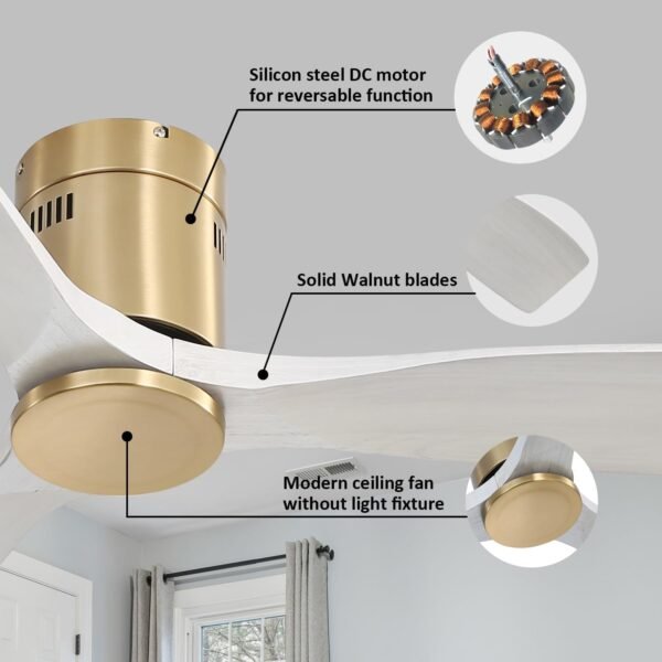 52 Inch Solid Wood Ceiling Fans With Lights, Low Profile Ceiling Fan with Light and Remote - Image 4