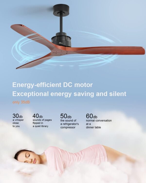 52 Inch Solid Wood Ceiling Fans With Lights, Low Profile Ceiling Fan with Light and Remote - Image 83