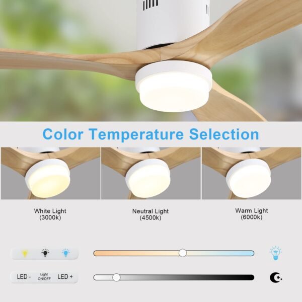 52 Inch Solid Wood Ceiling Fans With Lights, Low Profile Ceiling Fan with Light and Remote - Image 13