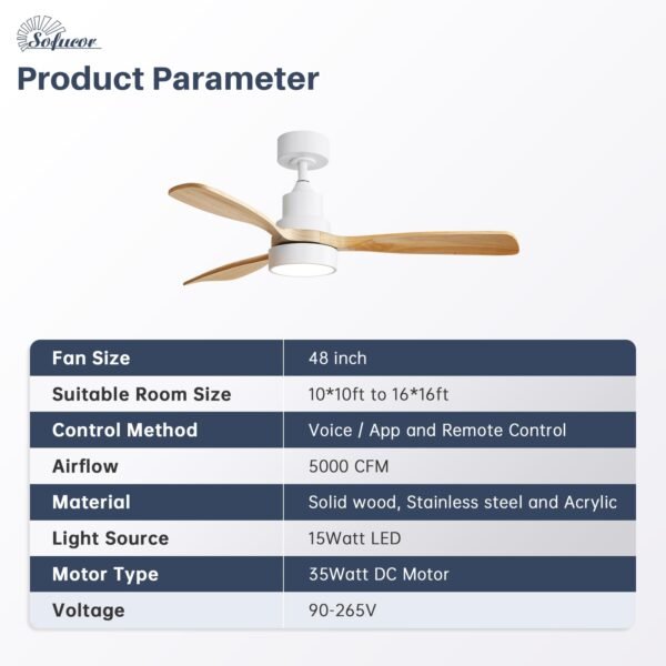 48 Inch Ceiling Fans with Lights, Smart Indoor/Outdoor Ceiling Fan with Light and Remote - Image 16