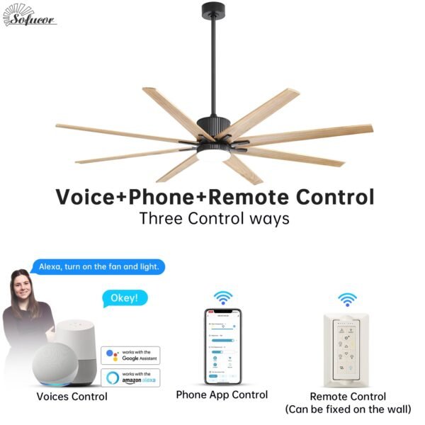 76 Inch Large Industrial Ceiling Fan, Indoor/Outdoor Smart Ceiling Fans with Lights and Remote - Image 3