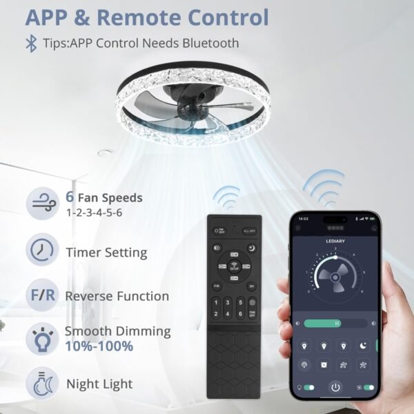 20" Modern Ceiling Fans with Lights and Remote, Dimmable Low Profile Ceiling Fan - Image 56