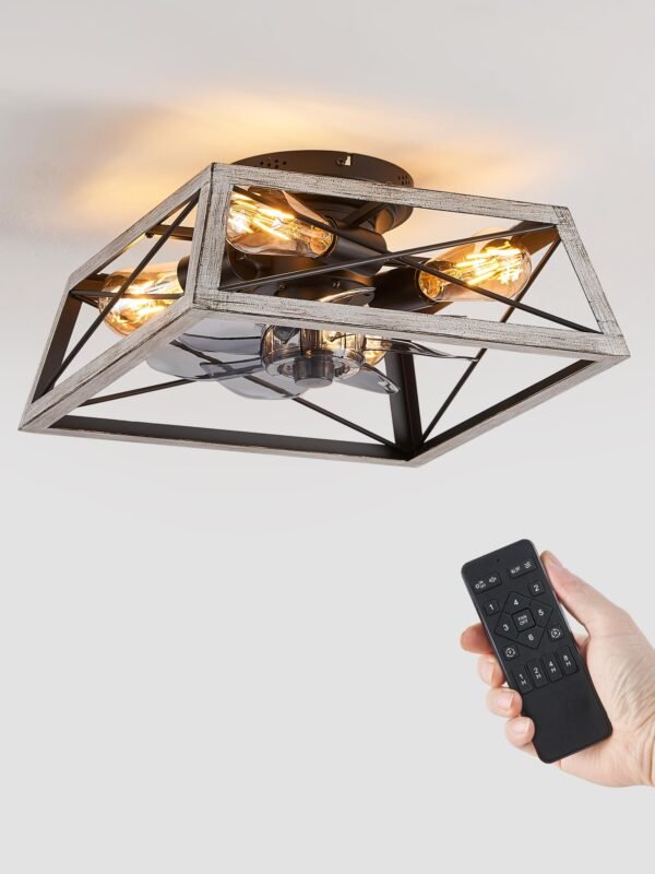 20" Caged Ceiling Fans with Lights and Remote, Flush Mount Bladeless Ceiling Fan Low Profile - Image 31