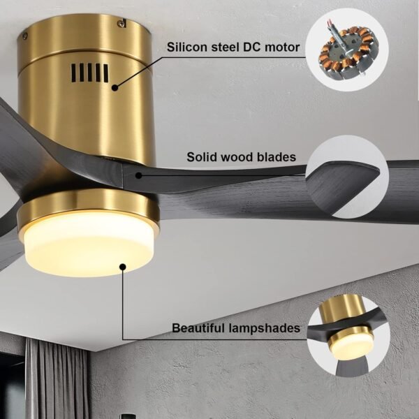 52 Inch Solid Wood Ceiling Fans With Lights, Low Profile Ceiling Fan with Light and Remote - Image 102