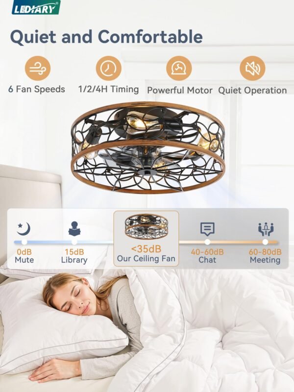 Caged Ceiling Fans with Lights, White Flush Mount Ceiling Fan with Remote - Image 2