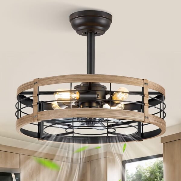 20 inch Fandelier Caged Ceiling Fan with Light, Bladeless Ceiling Fan with Remote - Image 15
