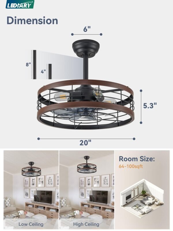 20 inch Fandelier Caged Ceiling Fan with Light, Bladeless Ceiling Fan with Remote - Image 34