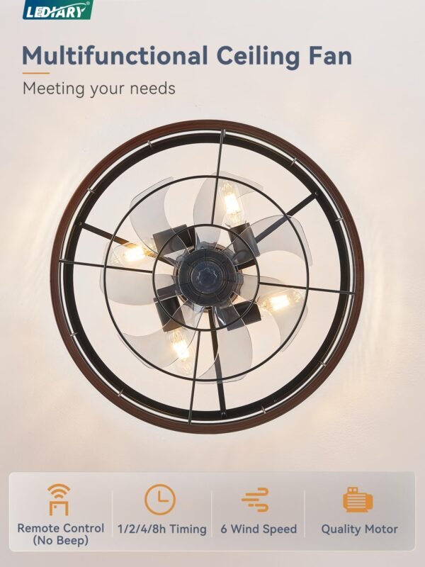 20 inch Fandelier Caged Ceiling Fan with Light, Bladeless Ceiling Fan with Remote - Image 32