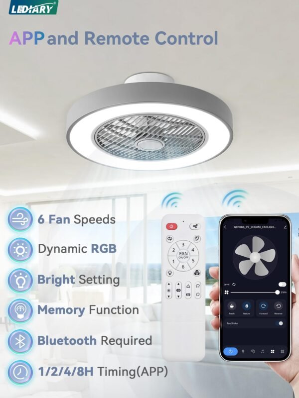 20 Inch Low Profile Ceiling Fan With Light, Led Bladeless Ceiling Fans - Image 26