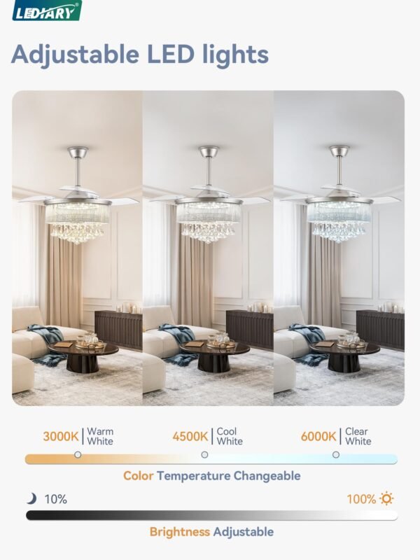 42 Inch Chandelier Ceiling Fans with Lights and Remote, Retractable Fandelier Ceiling Fan - Image 14