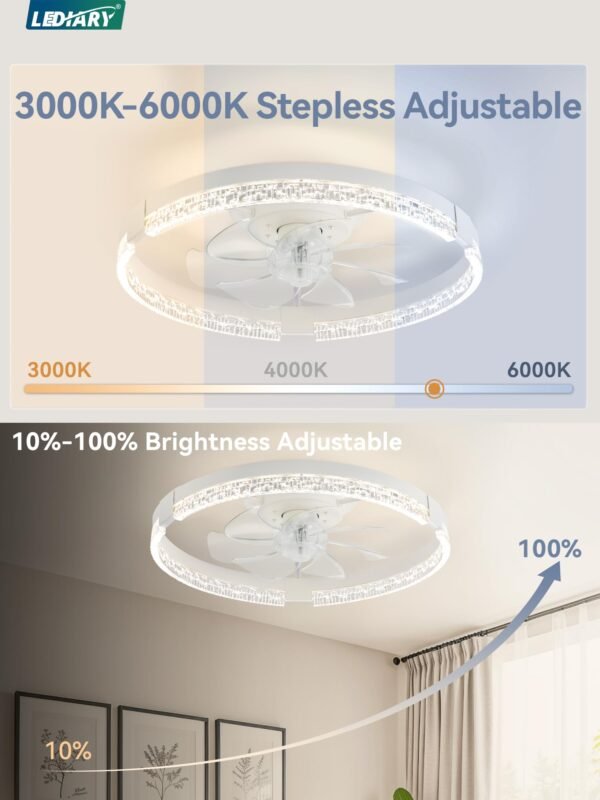 20 Inch Low Profile Ceiling Fans with Lights and Remote, Fandelier Ceiling Fan Flush Mount, 3000K-6000K Dimmable LED Fan Light - Image 63