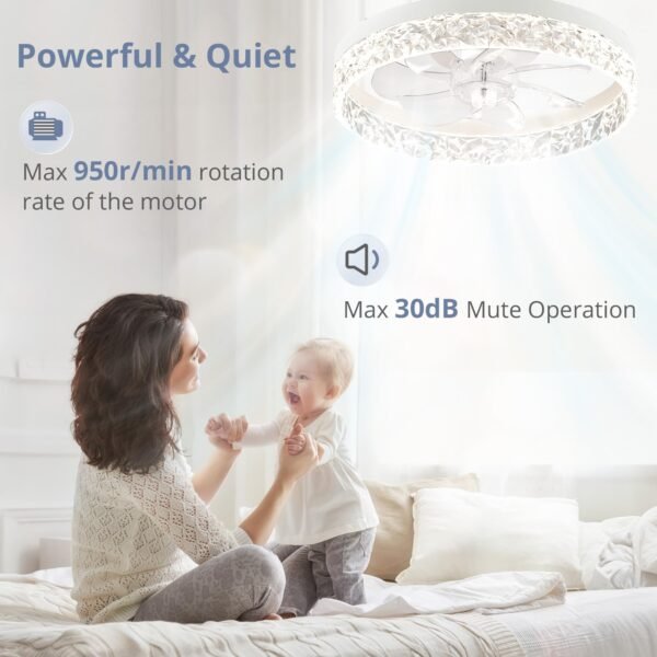 20" Modern Ceiling Fans with Lights and Remote, Dimmable Low Profile Ceiling Fan - Image 4