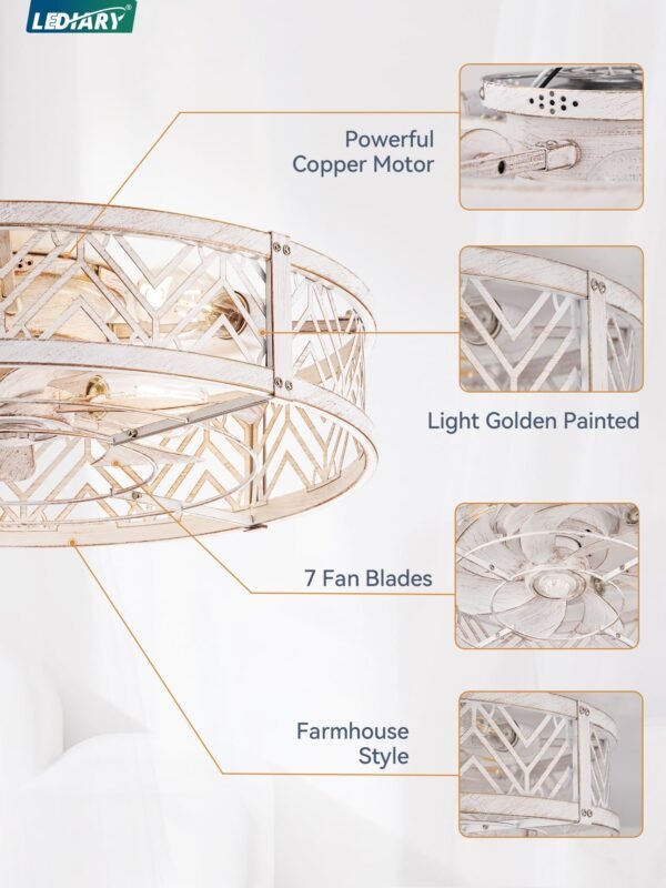20" Caged Ceiling Fan with Light, Small Flush Mount Ceiling Fan with App - Image 6