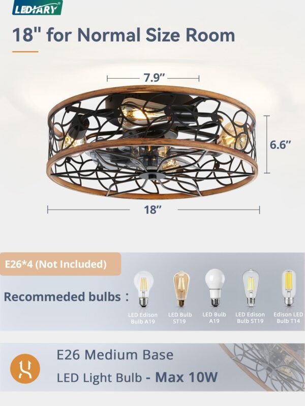 Caged Ceiling Fans with Lights, White Flush Mount Ceiling Fan with Remote - Image 5