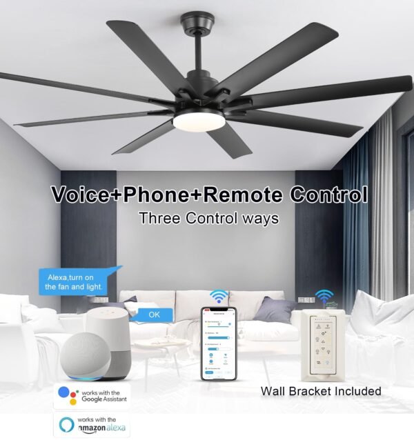 66 Inch Smart Ceiling Fans with Lights, Indoor/Outdoor Ceiling Fan with Light and Remote - Image 2