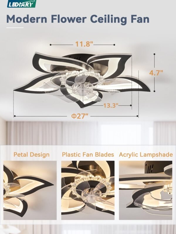Flower Ceiling Fans with Lights, Small 27 Inch Modern Low Profile Ceiling Fan, Dimmable LED Ceiling Light Fixture - Image 12