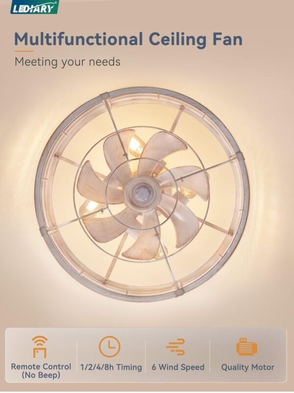 20 inch Fandelier Caged Ceiling Fan with Light, Bladeless Ceiling Fan with Remote - Image 4