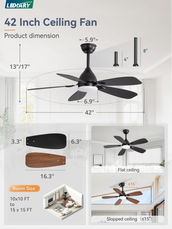 Ceiling Fans with Lights,42 inch Ceiling Fans with Lights and Remote,3CCT,6 Speeds,Reversible DC Motor - Image 14