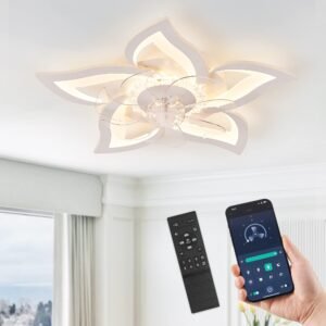 Flower Ceiling Fans with Lights, Small 27 Inch Modern Low Profile Ceiling Fan, Dimmable LED Ceiling Light Fixture