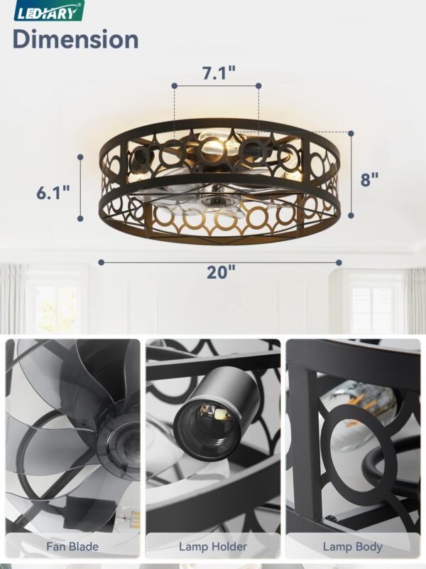 Caged Ceiling Fan with Light and Remote, 16in Small Low Profile Ceiling Fans with Lights - Image 34