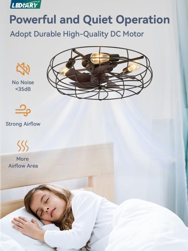 20" Caged Ceiling Fans with Lights and Remote, Flush Mount Bladeless Ceiling Fan Low Profile - Image 41